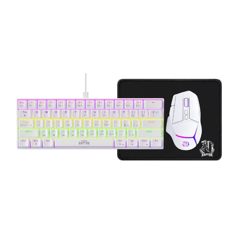 Combo Gamer Raptor Teclado Mecánico 68 teclas White + Mouse RGB