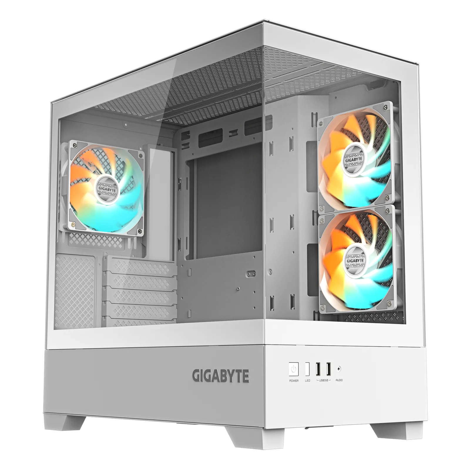 Gabinete Gigabyte C201 Panoramic Ice TG x2 Mid-Tower Fan ARGB x3 White