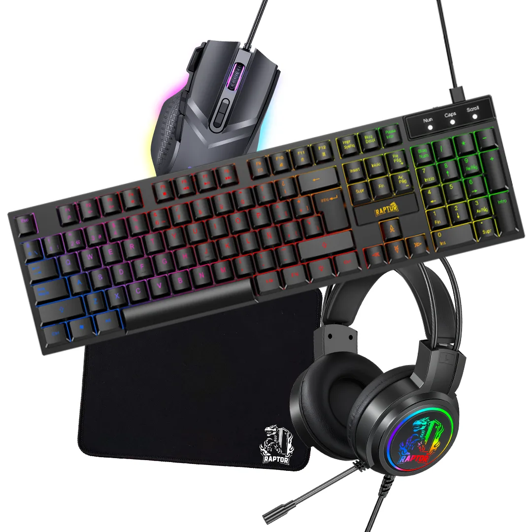 Combo Gamer Raptor Teclado Membrana 104 teclas + Mouse RGB 7200dpi