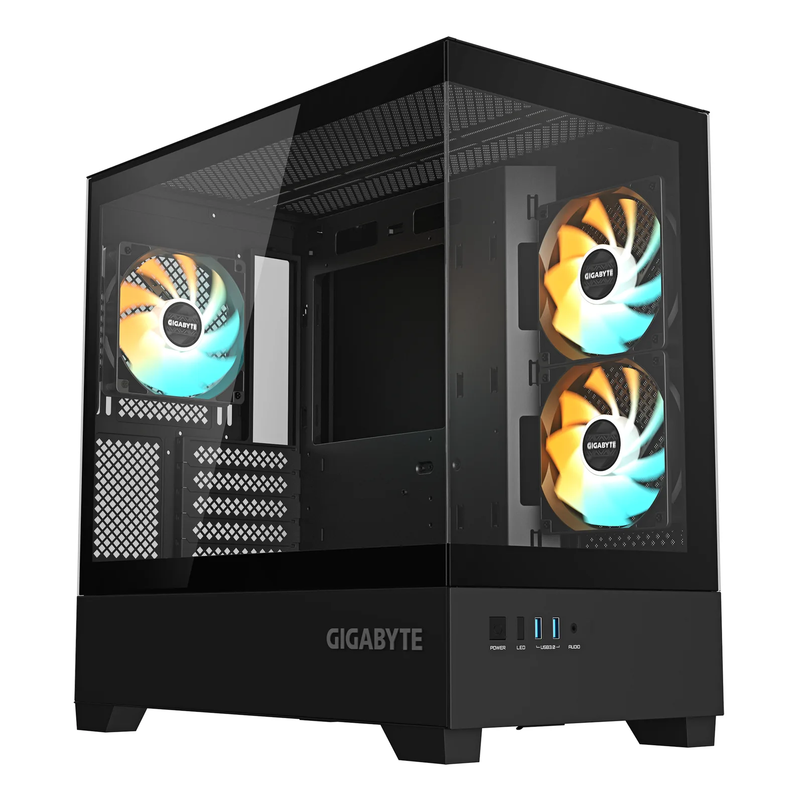 Gabinete Gigabyte C201 Panoramic TG x2 Mid-Tower Fan ARGB x3 Black